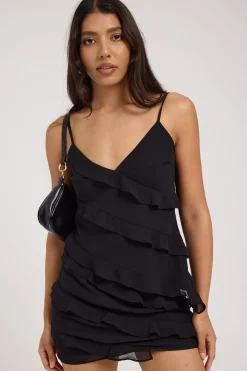 Chiffon Ruffle Mini Skirt Black