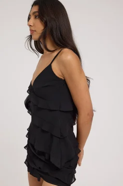 Chiffon Ruffle Mini Skirt Black