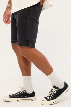 Chopped Hem Slim Straight Denim Short Aged Black