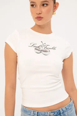 Chrome Cherries Baby Tee White