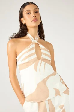 Cielle Halter Cami Top Nude Print