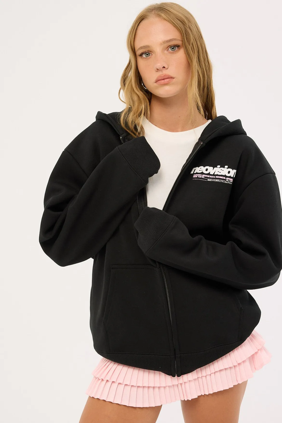 Cipher Zip Through Hoodie Black