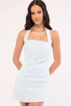 Claire Linen Halter Mini Dress Blue