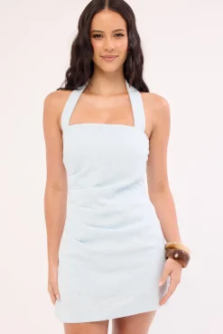 Claire Linen Halter Mini Dress Blue