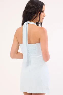 Claire Linen Halter Mini Dress Blue