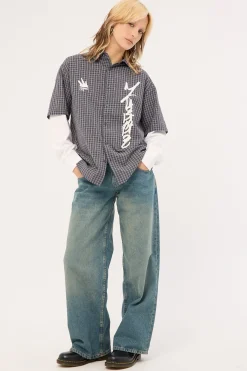 Clash Layered Long Sleeve Shirt Charcoal Check