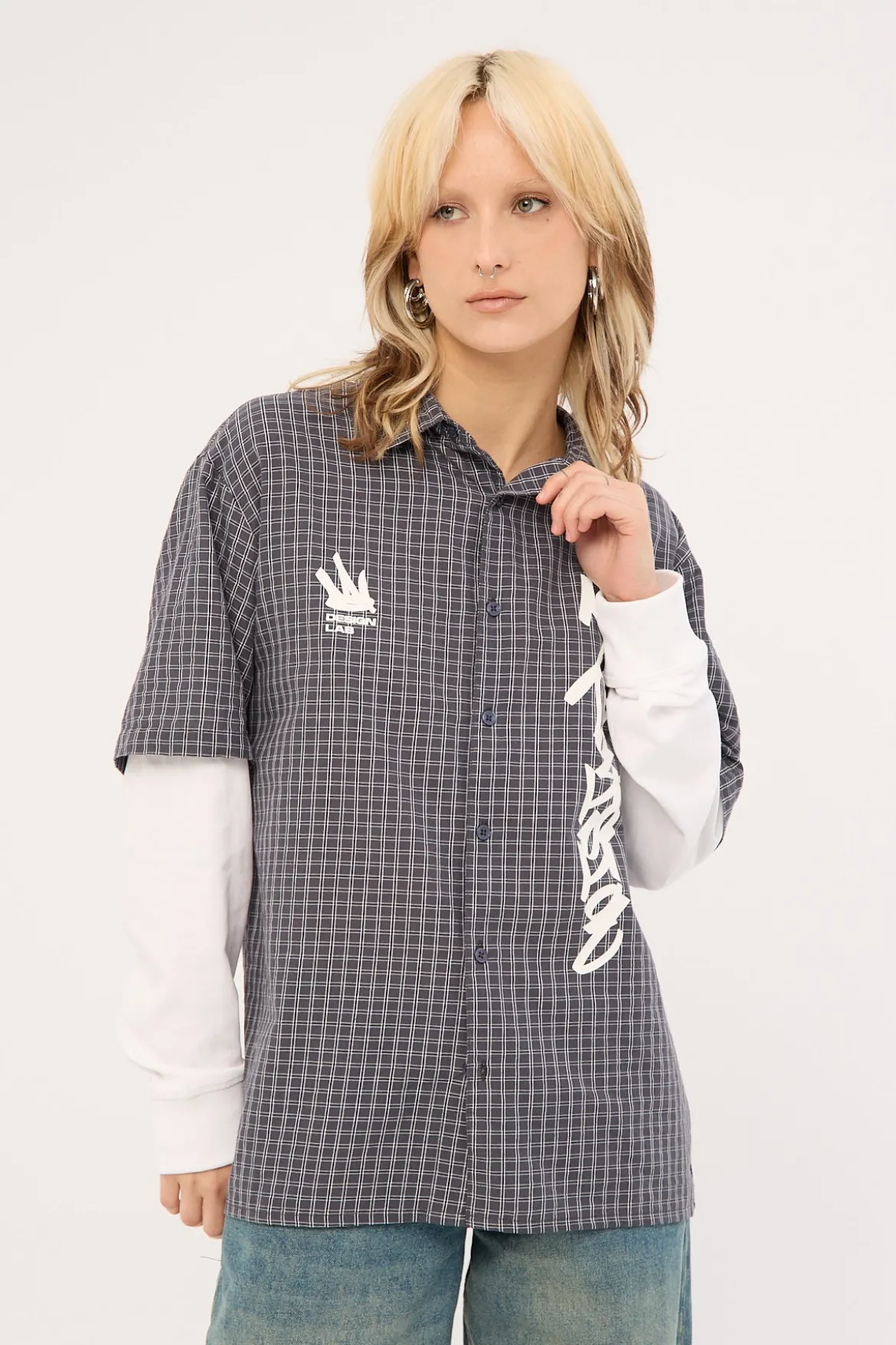 Clash Layered Long Sleeve Shirt Charcoal Check