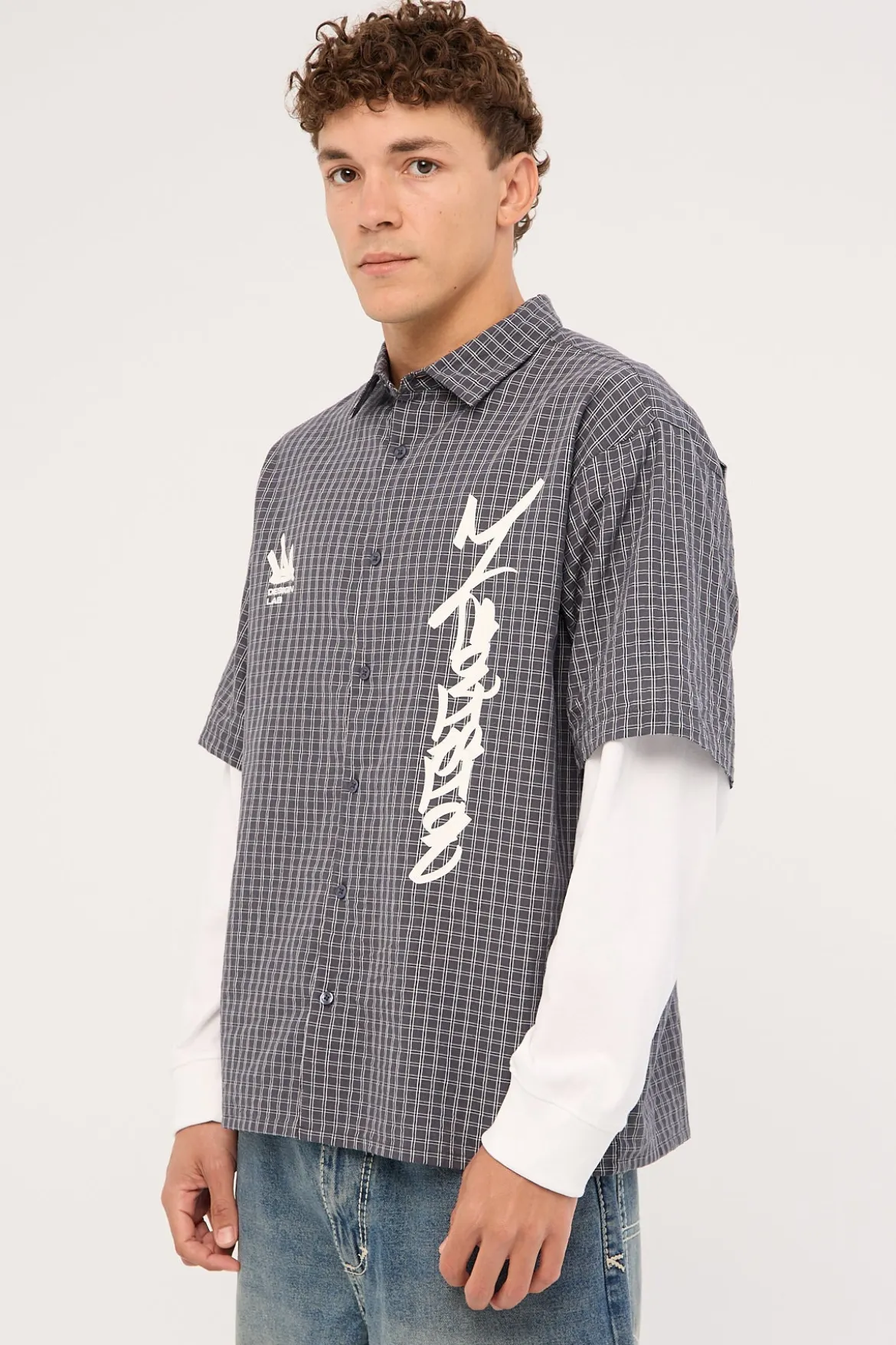 Clash Layered Long Sleeve Shirt Charcoal Check