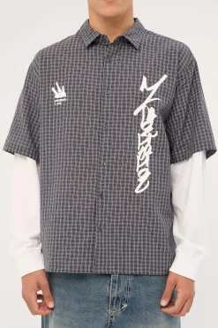 Clash Layered Long Sleeve Shirt Charcoal Check