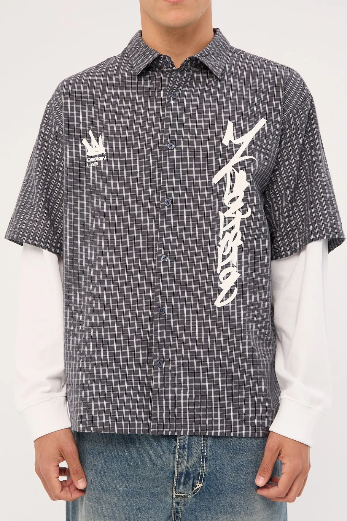 Clash Layered Long Sleeve Shirt Charcoal Check