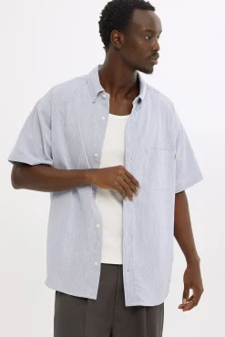 Classic Oxford S/S Shirt Navy Stripe