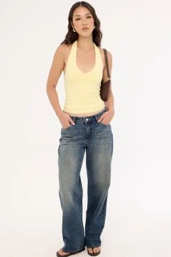 Classic Tie Halter Top Lemon