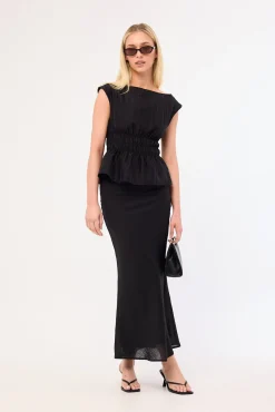 Claudette Shirred Top Black