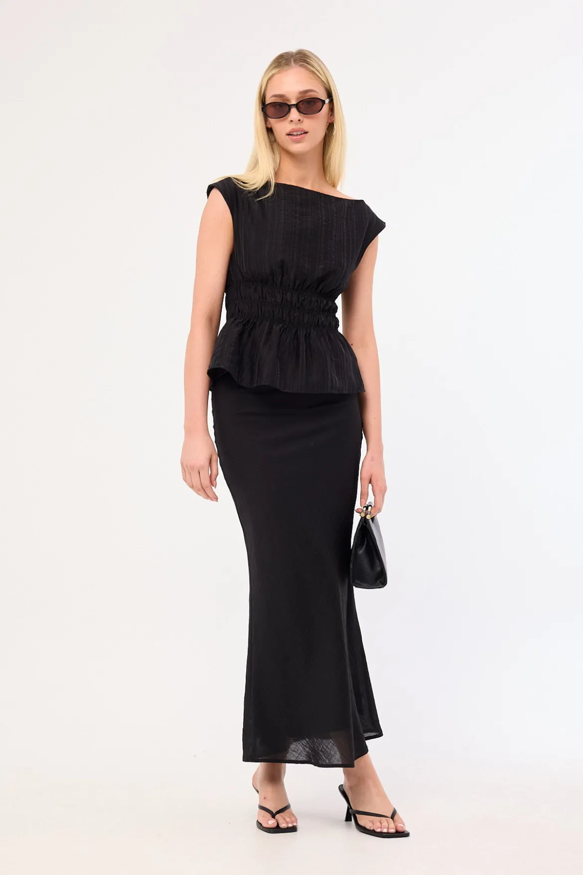 Claudette Shirred Top Black