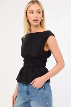 Claudette Shirred Top Black