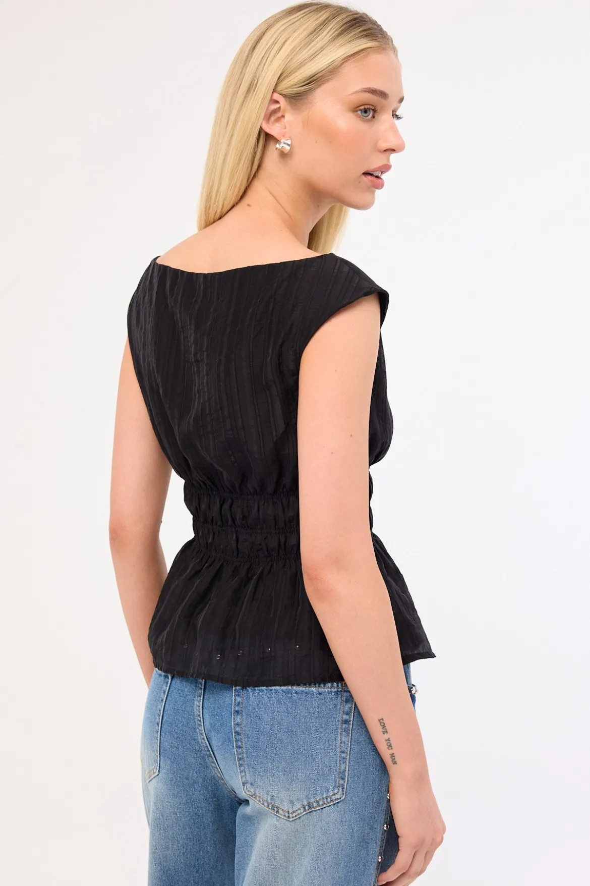 Claudette Shirred Top Black