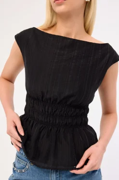 Claudette Shirred Top Black
