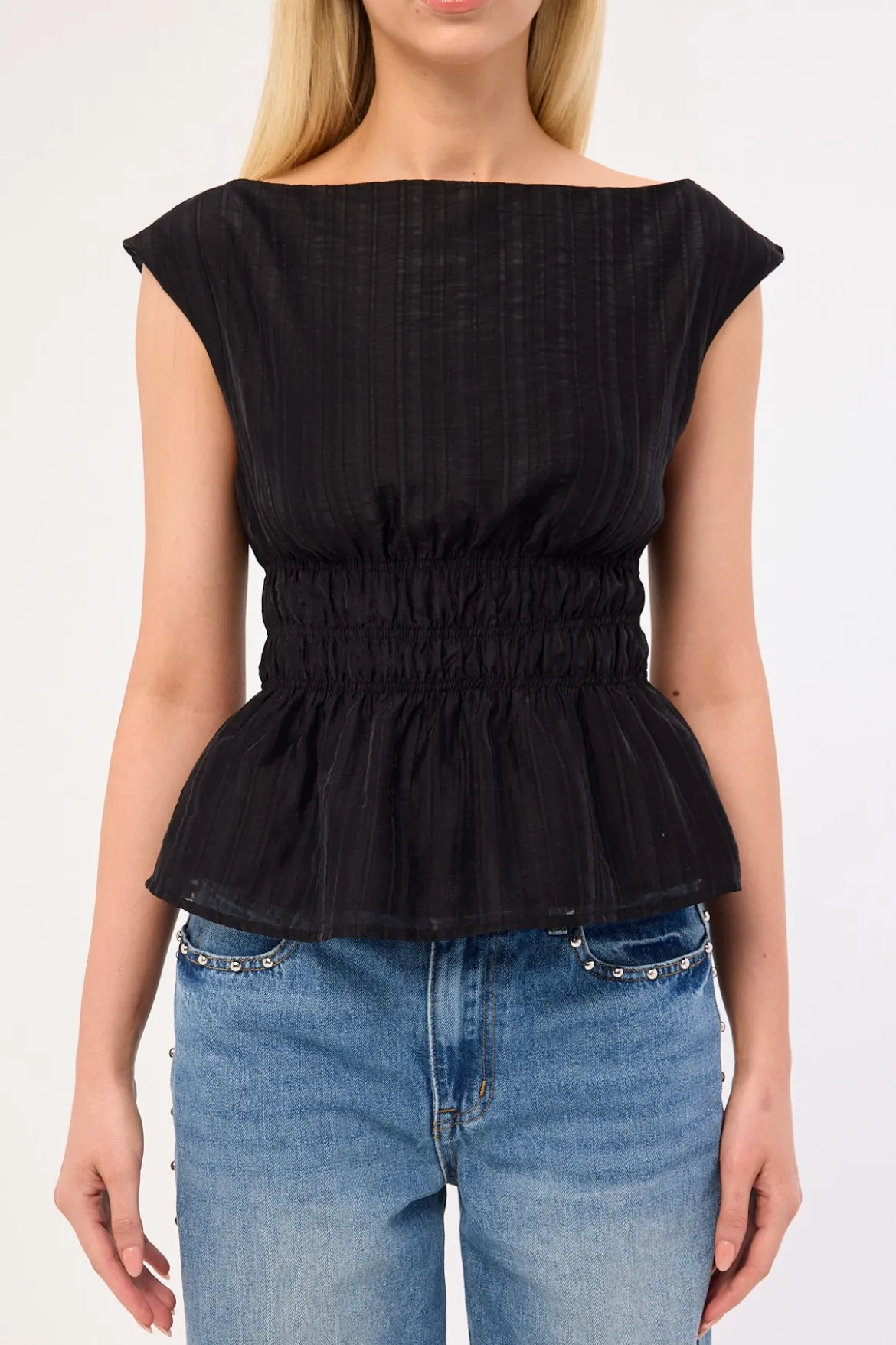 Claudette Shirred Top Black
