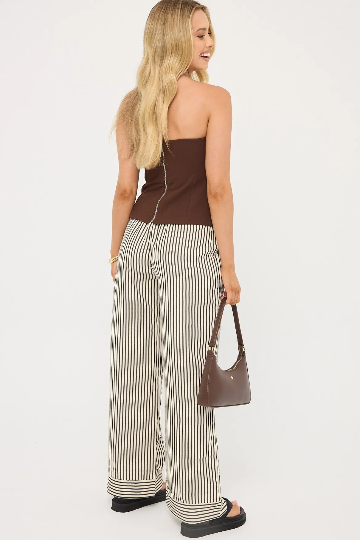 Cleo Stripe Straight Leg Pant Black Stripe