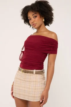 Clue Mid Rise Skort Beige Check