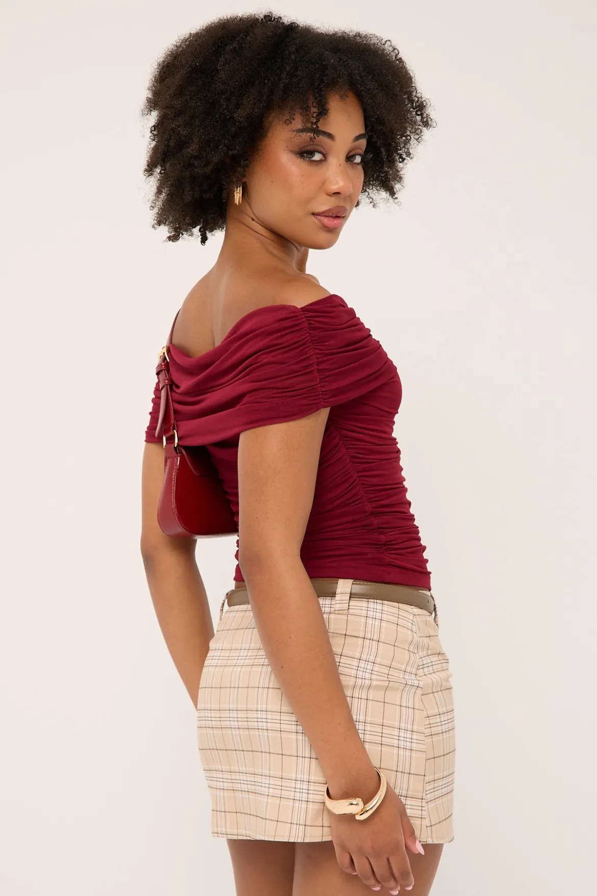 Clue Mid Rise Skort Beige Check