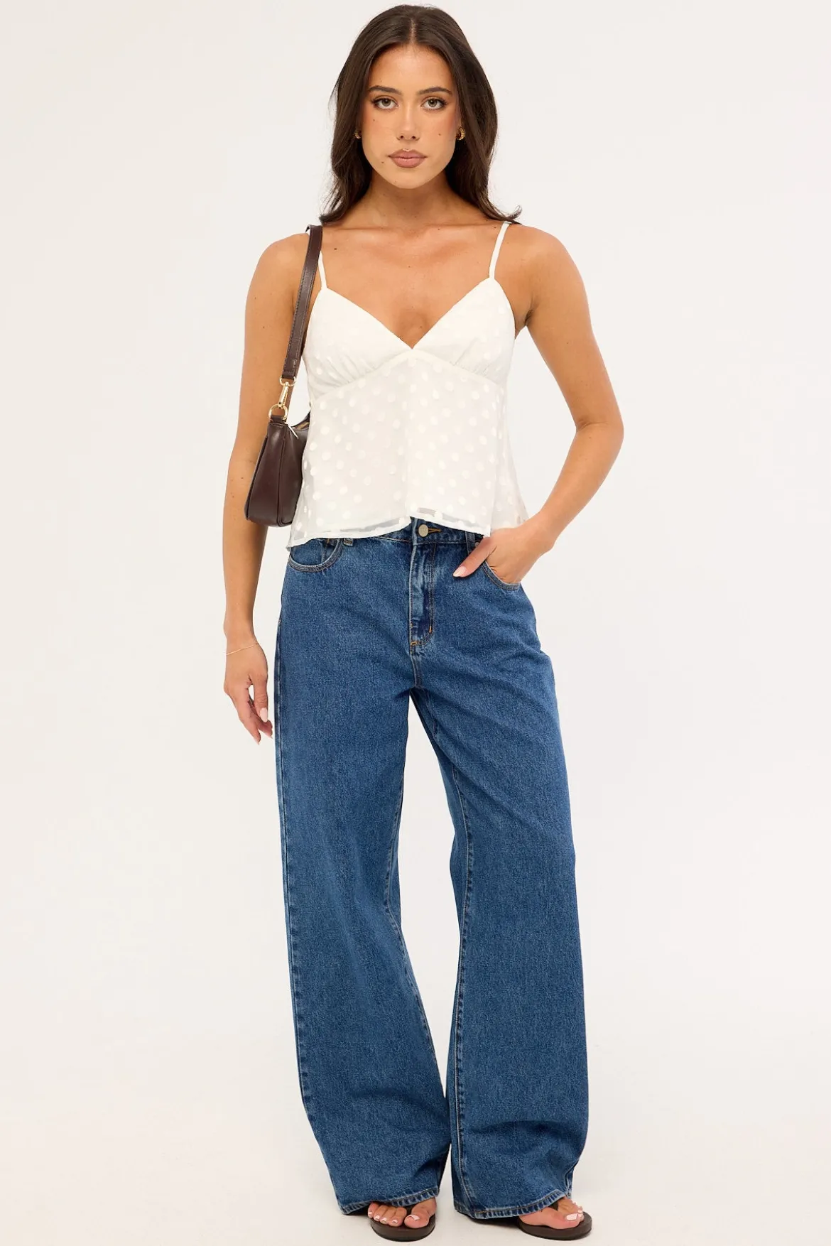 Coco Polka Cami Top White