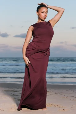 Cody High Neck Maxi Dress Plum
