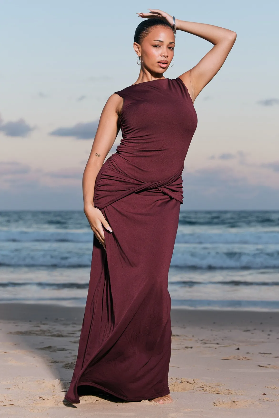 Cody High Neck Maxi Dress Plum