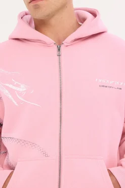 Coil Zip Through Street Hoodie Icing Pink