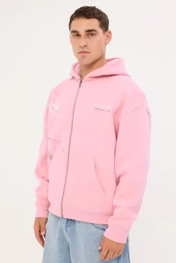 Coil Zip Through Street Hoodie Icing Pink
