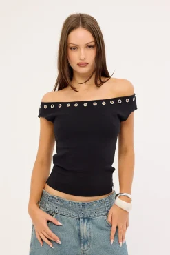Cold Shoulder Off Shoulder Top Black