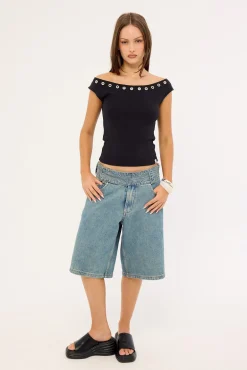 Cold Shoulder Off Shoulder Top Black