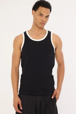 Contrast Bind Scoop Singlet Tank Black/White