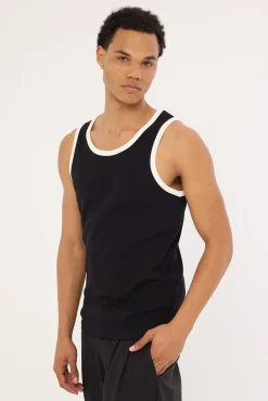 Contrast Bind Scoop Singlet Tank Black/White