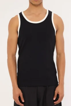 Contrast Bind Scoop Singlet Tank Black/White
