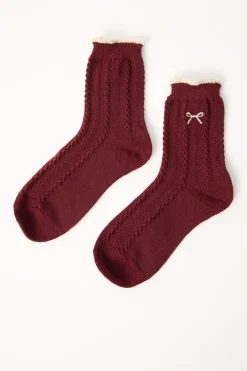 Contrast Rib Knit Sock Burgundy