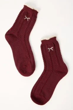 Contrast Rib Knit Sock Burgundy
