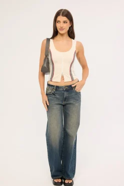 Contrast Zip Tank Oatmeal