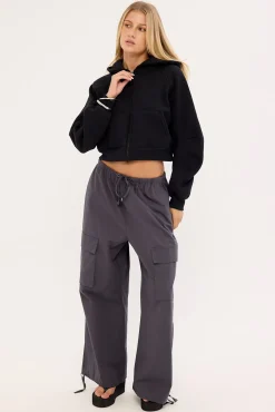 Control Cropped Zip Through Hoodie Black