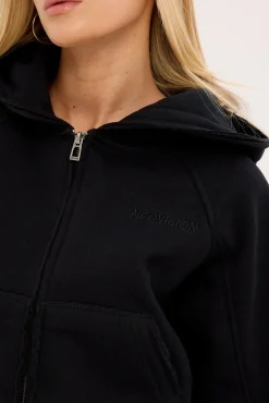 Control Cropped Zip Through Hoodie Black