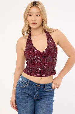 Cosio Halter Top Mix Sequin Red