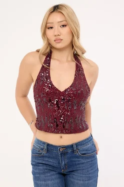 Cosio Halter Top Mix Sequin Red