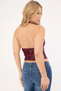 Cosio Halter Top Mix Sequin Red