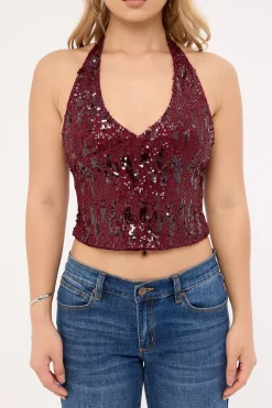 Cosio Halter Top Mix Sequin Red