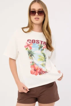 Costa Del Sol Oversized Graphic Tee White
