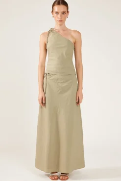 Costa Tie Up Maxi Skirt Khaki Green