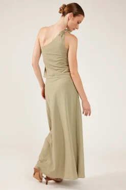 Costa Tie Up Maxi Skirt Khaki Green