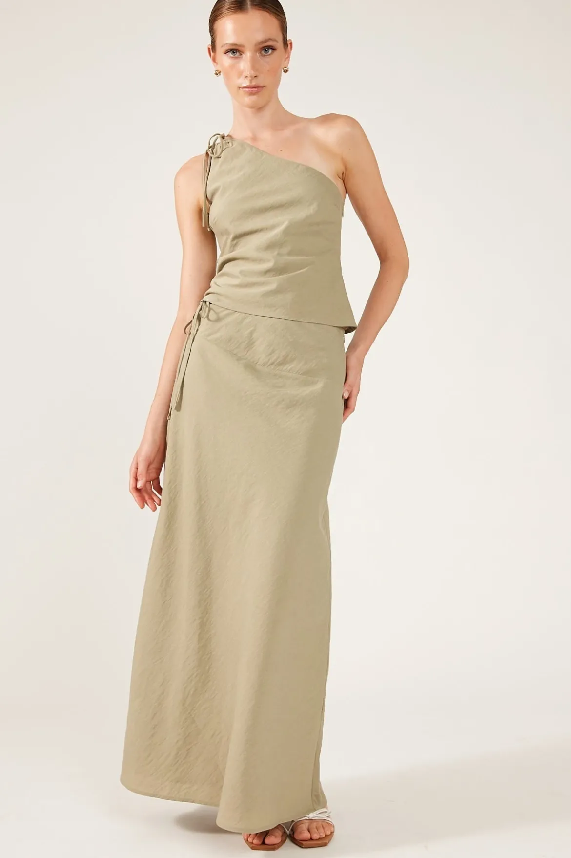 Costa Tie Up Maxi Skirt Khaki Green