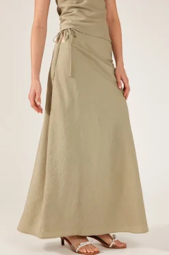 Costa Tie Up Maxi Skirt Khaki Green