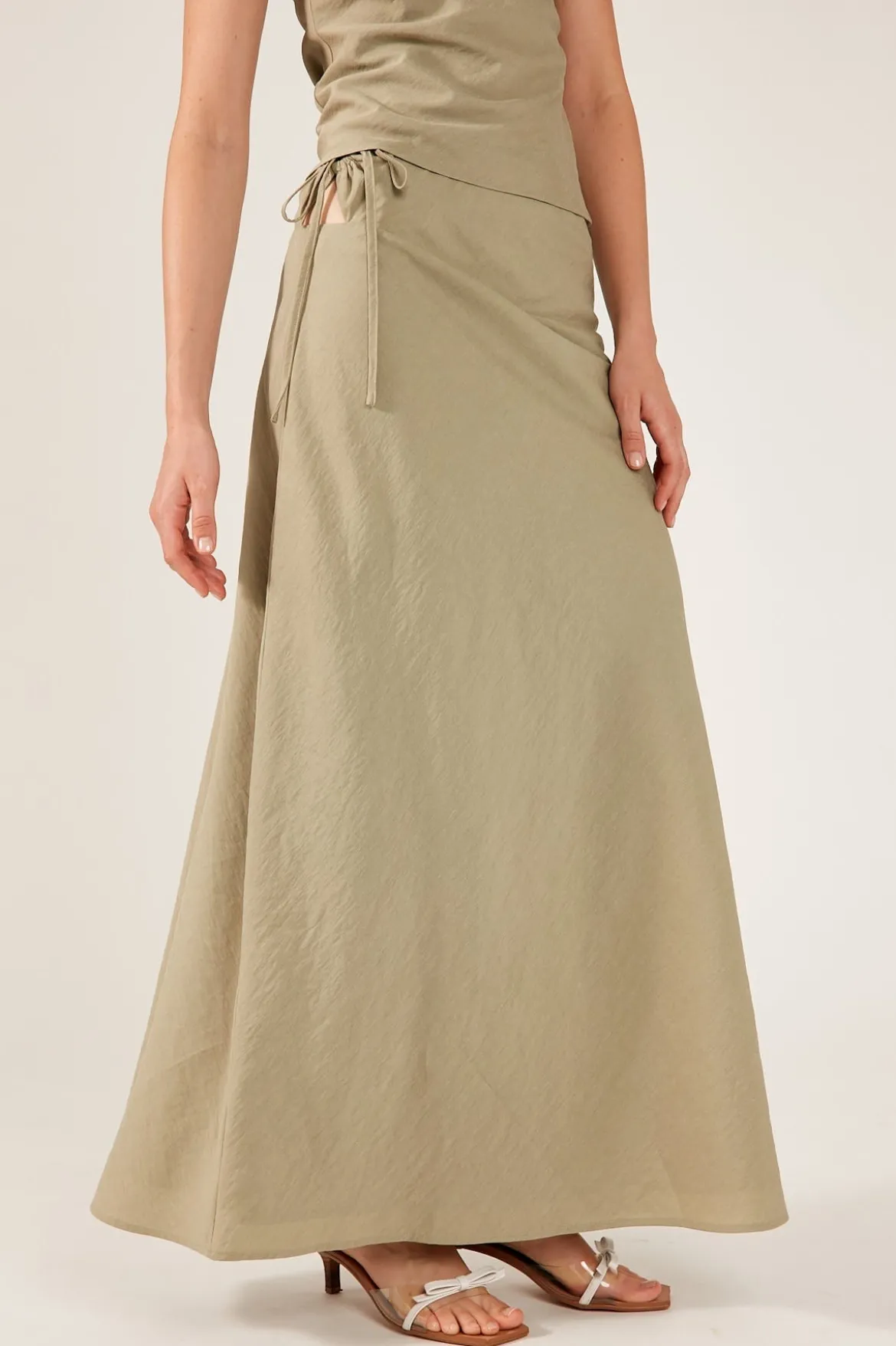 Costa Tie Up Maxi Skirt Khaki Green